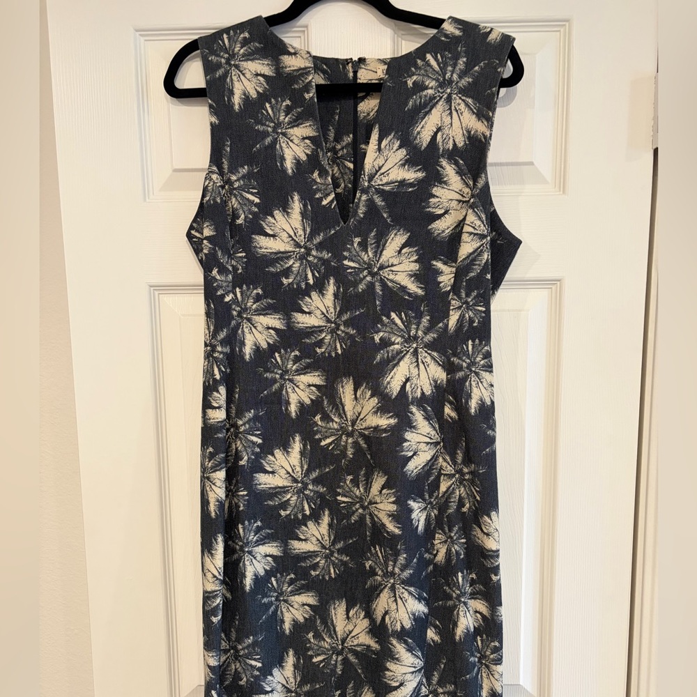 L'AGENCE Navy and Cream Leaf Print Midi Dress